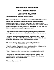 Third Grade Newsletter Mrs. Brenda Martin January 6