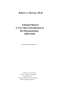 III. Edmund Husserl: A Very Short Introduction to his Phenomenology