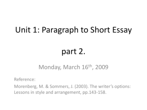 Unit 1-Paragraph to Short Essay