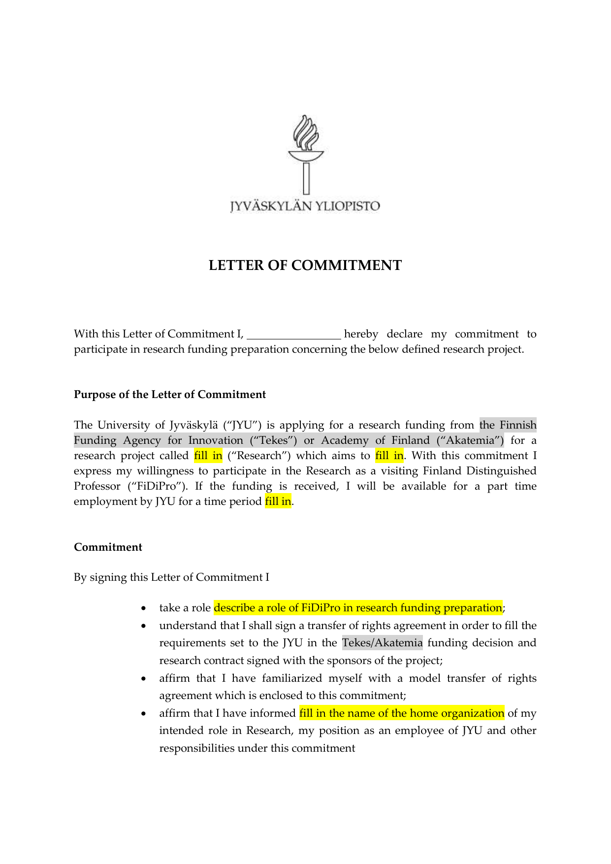 letter of commitment