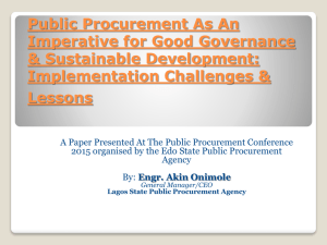 Public Procurement As An Imperative for Good Governance and