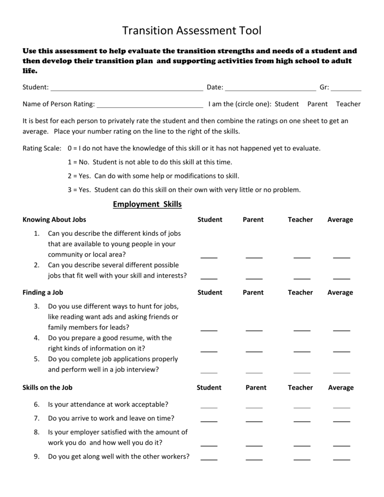 Transition Assessment Tool
