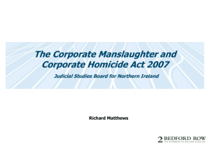 Corporate Manslaughter - Judical Studies Board for Northern Ireland