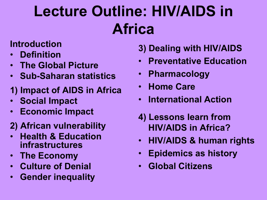 lecture outline: hiv/aids in africa
