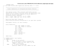 Fortran source code of PROGRAM LCOAO, followed by sample