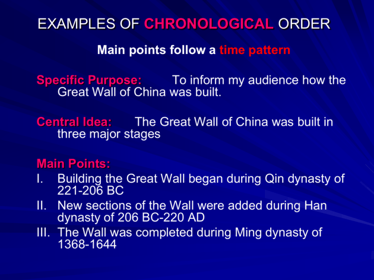 EXAMPLES OF CHRONOLOGICAL ORDER