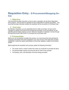 Requisition Entry – E-Procurement/Shopping On-line