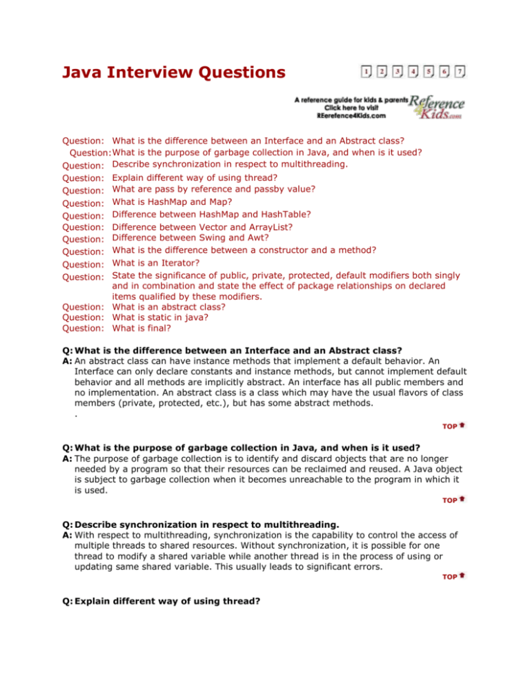 Basic Technical Interview Questions In Java