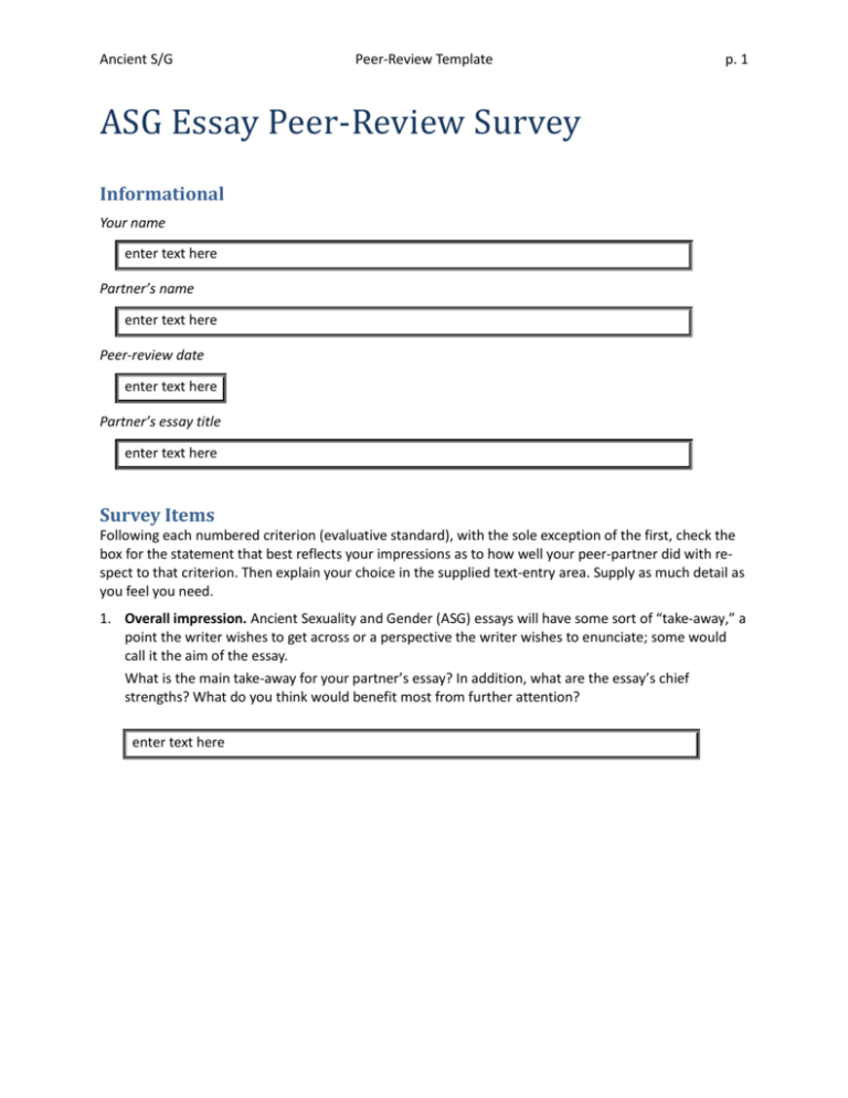 Peer Review Survey Example