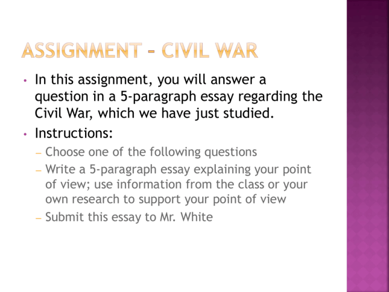 essay questions on the american civil war