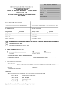 Application for Enterprize Zone - South Carolina Department of