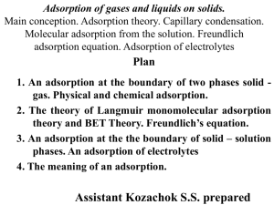 Lecture 03. Adsorption of gases and liquids on solids