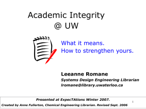 academicintegrity_2007 - University of Waterloo Library