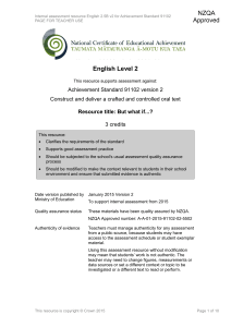 Level 2 English internal assessment resource