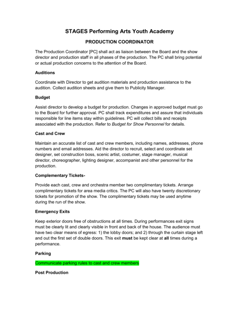 Production Coordinator Job Description