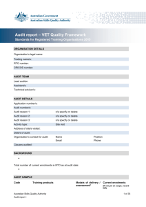 Audit report template—VET - Australian Skills Quality Authority