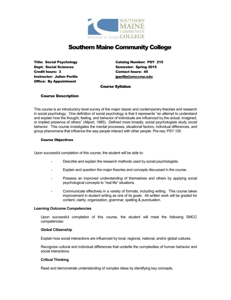 Course Syllabus My SMCC Southern Maine Community College