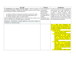 PEC Bill Criticism Justification 9. Glorification of an offence and hate