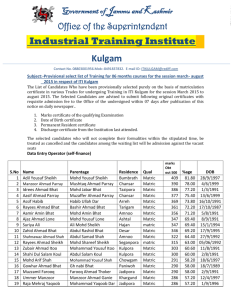 Provisional select list of Training for 06 months courses for the