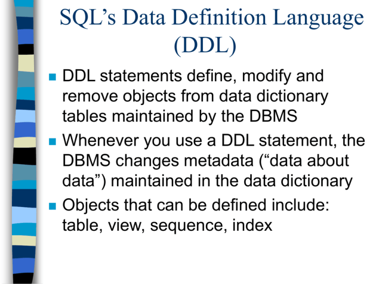 Data Definition Language Ddl Statements Examples