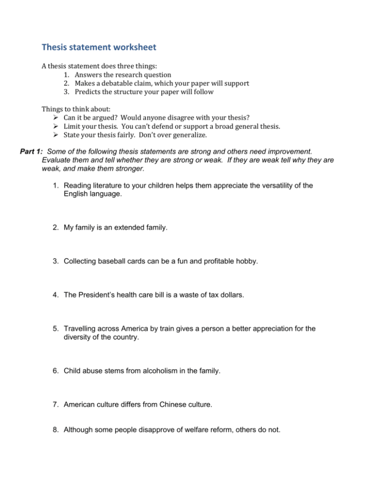 thesis statements worksheet pdf