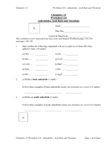 Chemistry 12 Worksheet 4-6 Anhydrides, Acid Rain and Titrations