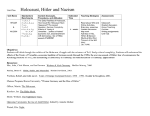 Unit Plan Two--the Holocaust, Hitler and Nazism