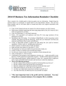 2014/2015 Business Tax Information Reminder Checklist