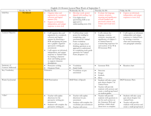 English 2A Honors Lesson Plans Week of