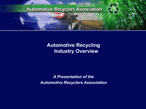 Automotive Recycling Industry Overview A Presentation of the