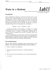 Lab 13- Water as a Hydrate