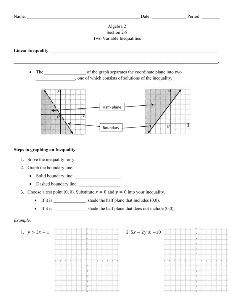 Section 24-24 Two Variable Inequalities Intended For Graphing Linear Inequalities Worksheet Answers