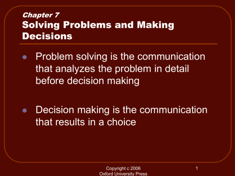 chapter 8 decision making and problem solving