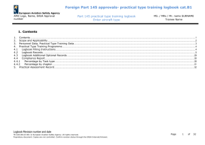 Foreign Part 145 approvals- practical type training logbook