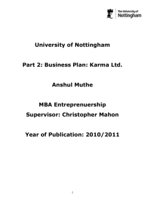 Part 2: Business Plan: Karma Ltd. - Nottingham ePrints