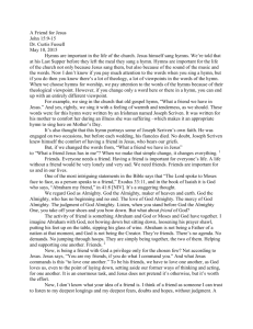 A Friend for Jesus John 15:9-15 Dr. Curtis Fussell May 10, 2015