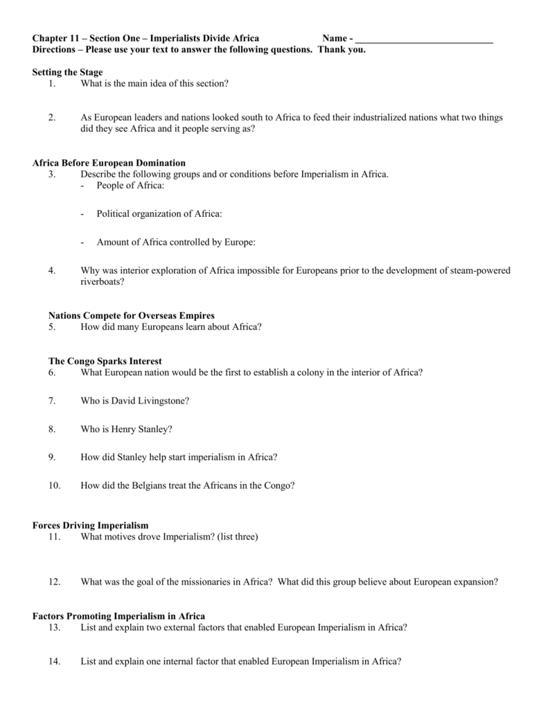 Motives For Imperialism Worksheet Answers / Chapter 11 Section 1