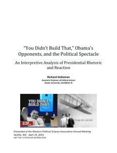 “…you didn't build that”: Presidential Rhetoric and the Creation of a