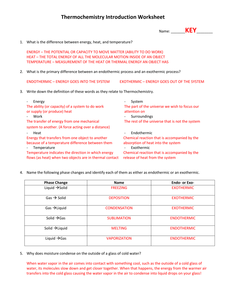 Key In Introduction To Energy Worksheet