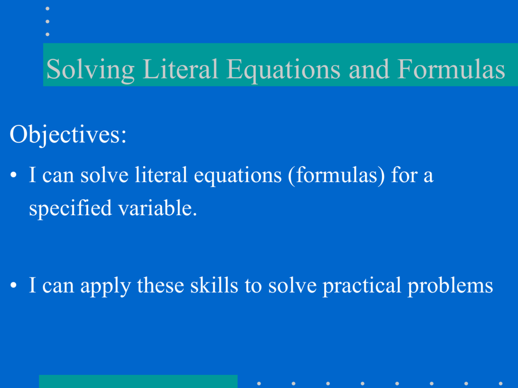 Literal Equations