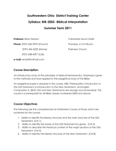 Southwestern Ohio District Training Center Syllabus: BIB-2003