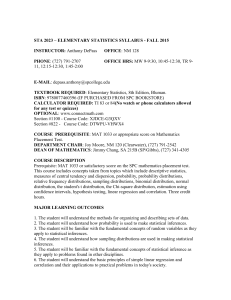 STA 2023 * ELEMENTARY STATISTICS SYLLABUS-