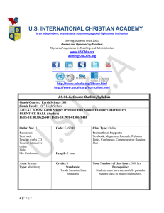 Course Earth and Science 2001 - US International Christian Academy