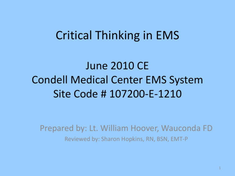critical thinking and reasoning in emergency medicine