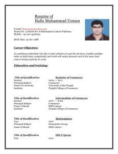 Resume of Hafiz Muhammad Usman
