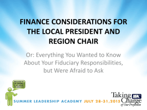Financial Considerations for Local Presidents and Region Chairs
