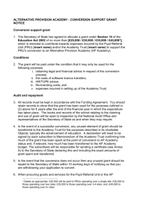 Pupil referral unit academy conversion support grant claim