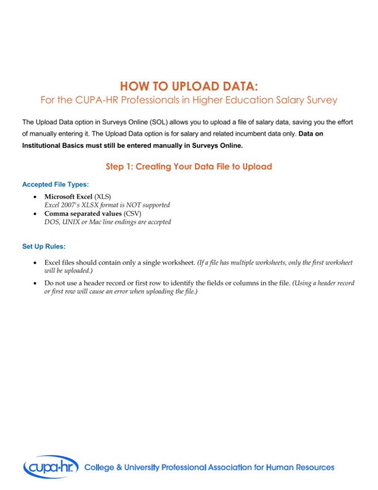 how to upload data CUPAHR