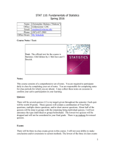 STAT 110: Fundamentals of Statistics Spring 2016 Name