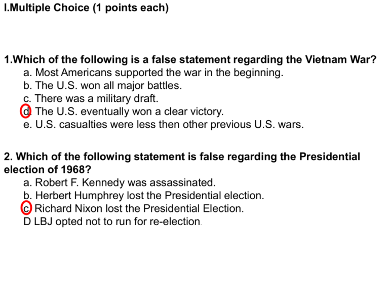 Vietnam Test 3 Answers